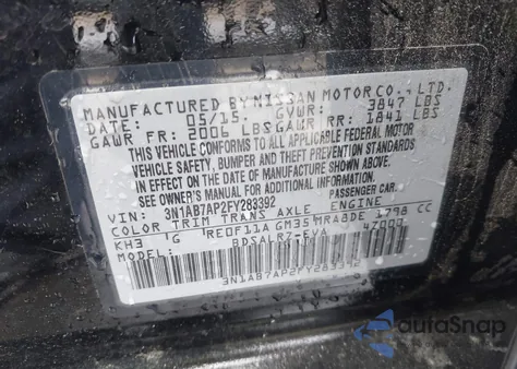 2015 Nissan Sentra Sr из США, поврежденный, VIN 3N1AB7AP2FY283392